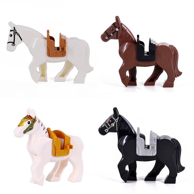 Kids' Toys - Medieval Series War-Horse Building Blocks White/Black/Brown